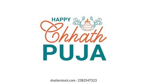 Happy Chhath Puja Vektorgrafik. Handgeschriebene Textkalligraphie mit Blumenziern und Jugenschmuck. Ideal für Feiern, Festivals und Veranstaltungen. 