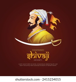 Happy Chhatrapati Shivaji Maharaj Jayanti Post. Shivaji Jayanti Grußkarte feiern mit Maratha Flag, Schwert und Text Hintergrund Design Vektorgrafik