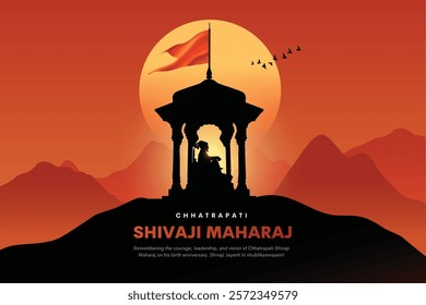 Happy Chhatrapati Shivaji Maharaj Jayanti Post and Banner Design. Shivaji Jayanti Celebration Background with Text and Maratha Flag Vector Illustration