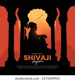 Happy Chhatrapati Shivaji Maharaj Jayanti Banner Design. Shivaji Jayanti Celebration Background and Poster with Text and Maratha Flag Vector Illustration