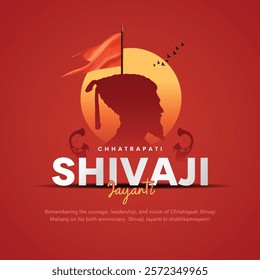 Happy Chhatrapati Shivaji Maharaj Jayanti Banner Design. Shivaji Jayanti Celebration Background and Poster with Text and Maratha Flag Vector Illustration