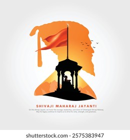 Happy Chhatrapati Shivaji Maharaj Jayanti Banner Design. Shivaji Jayanti Celebration Background and Poster with Text and Maratha Flag Vector Illustration.