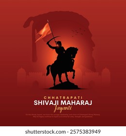 Happy Chhatrapati Shivaji Maharaj Jayanti Banner Design. Shivaji Jayanti Celebration Background and Poster with Text and Maratha Flag Vector Illustration.