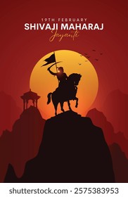 Happy Chhatrapati Shivaji Maharaj Jayanti Banner Design. Shivaji Jayanti Celebration Background and Poster with Text and Maratha Flag Vector Illustration.