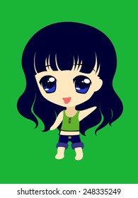 Happy chibi girl with blue hair