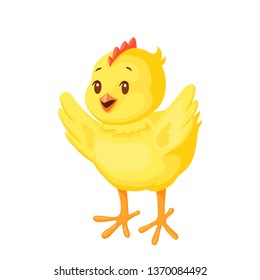 Happy chick waving his wings, vector illustration