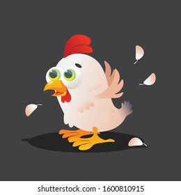 Happy chicken cute cartoon character, vector illustration, isolated on background