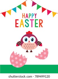 happy chicken easter day greeting card vector