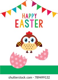 happy chicken easter day greeting card vector