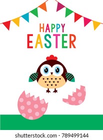 happy chicken easter day greeting card vector