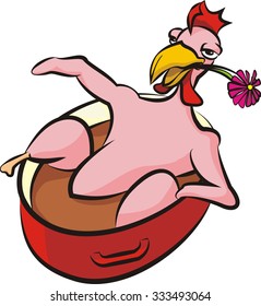 happy chicken with flower