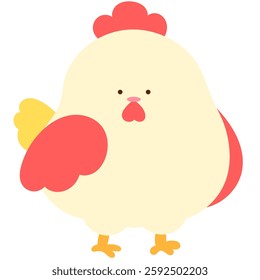 happy chicken with fluffy feathers, cute farm bird flat vector illustration