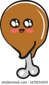 Happy chicken leg, illustration, vector on white background.