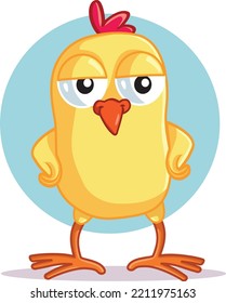 
Happy Chicken Mascot Smiling Vector Cartoon Character. Small chick celebrating Easter and spring 
