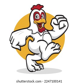 Happy chicken mascot walking running