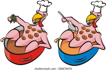 happy chicken in a pot