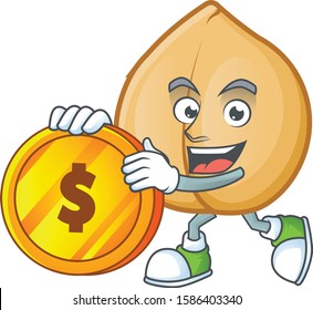 happy chickpeas cartoon character with gold coin