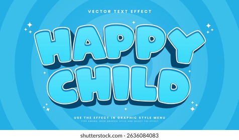 Plantilla editable del efecto del texto del niño feliz 3d conveniente para la zona de los niños
