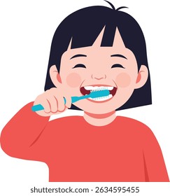 Happy Child Brushing Teeth – Flat Vector Illustration on White Background