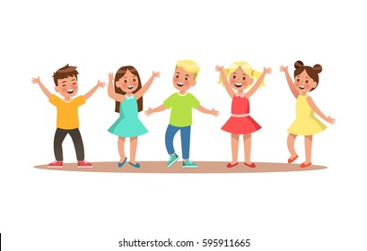 Happy child character design. Child dancing vector.