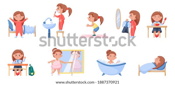 Happy Child Daily Routine Health Hygiene Stock Vector (Royalty Free ...