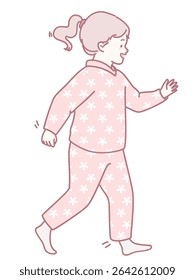 Uma criança feliz vestida de pijamas adoráveis está alegremente desfrutando de um passeio divertido ao redor da casa dentro de casa
