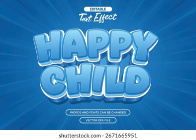 Happy child editable text effect with 3d blue text style