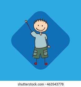 happy child with geometrical icon, vector illustration