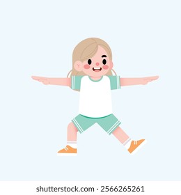 Happy Child Girl Doing Yoga Pose Fitness Exercise Cartoon Illustration