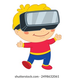 Happy child having fun exploring virtual reality wearing vr glasses