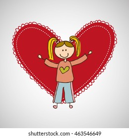 happy child with heart shape icon, vector illustration