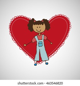 happy child with heart shape icon, vector illustration