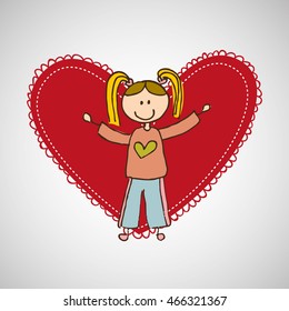 happy child with heart shape icon, vector illustration