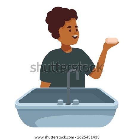Happy child holding soap preparing to wash hands, promoting hygiene and cleanliness