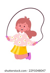 Happy child jump rope flat icon Leisure time. Vector illustration