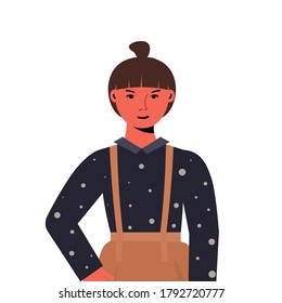 happy child little girl in casual trendy clothes female cartoon character portrait isolated vector illustration