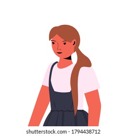 happy child little girl in casual trendy clothes female cartoon character portrait isolated vector illustration