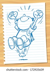 Happy child looks forward to and jumping.