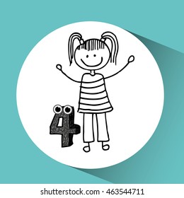 happy child with number four icon, vector illustration