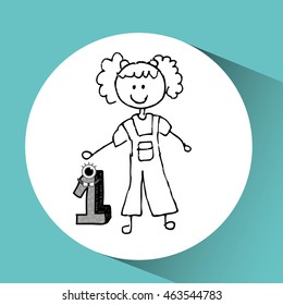 happy child with number one icon, vector illustration