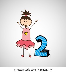 happy child with number two icon, vector illustration