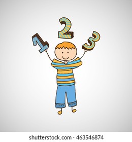 happy child with numbers icon, vector illustration