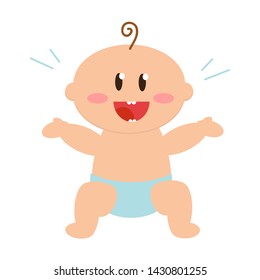 Happy child on a white background. Lower and upper teeth. Vector illustration.
