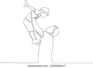 A happy child playing with his dad. Father's Day one-line drawing