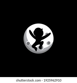 happy child playing on the moon illustration, Online Learning logo 
designs vector, Kids Dream logo
