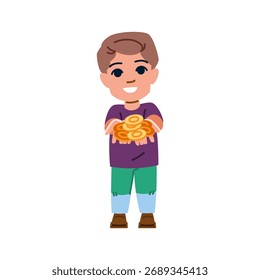 Happy child presenting a vibrant pile of gold coins, symbolizing savings and investment while embodying financial literacy and the promise of future wealth and success