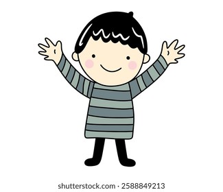 Happy Child with Raised Arms for a Joyful and Playful Childhood Moment Theme Vector illustration