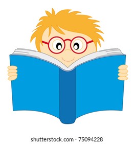 happy child reading. Drawing isolated white background