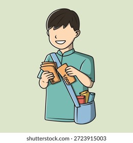 Niño feliz que recibe la ilustración del dinero del regalo de Eid
