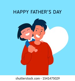 Happy child rides on his dad's shoulder flat vector illustration for Happy father's day poster background template design.